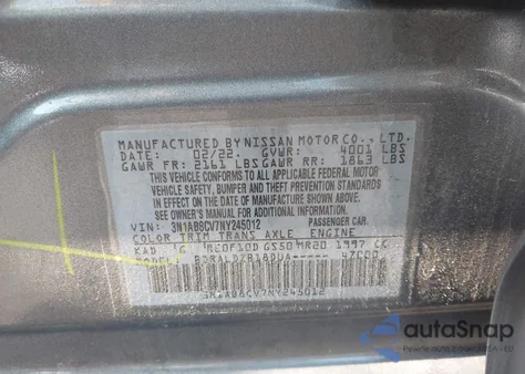 2022 Nissan Sentra Sv из США, поврежденный, VIN 3N1AB8CV7NY245012